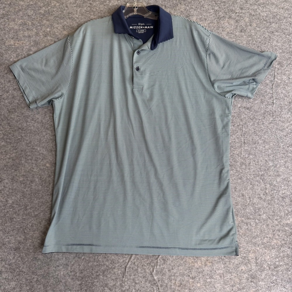 Mizzen+Main Polo Shirt Mens XL Blue Green Micro Stripe‎ Performance Golf Casual